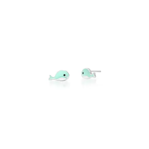 BRINCO KIDS DE BALEIA ESMALTADO AZUL PRATA LISA