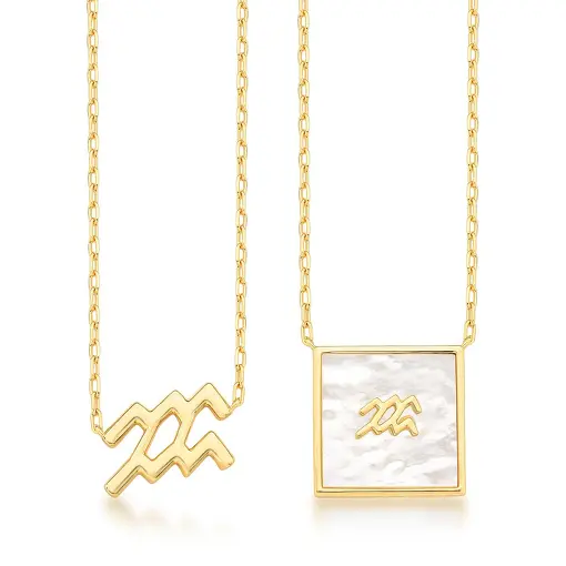 ESCAPULÁRIO EM MADREPÉROLA SIGNO DE AQUÁRIO BANHADO A OURO