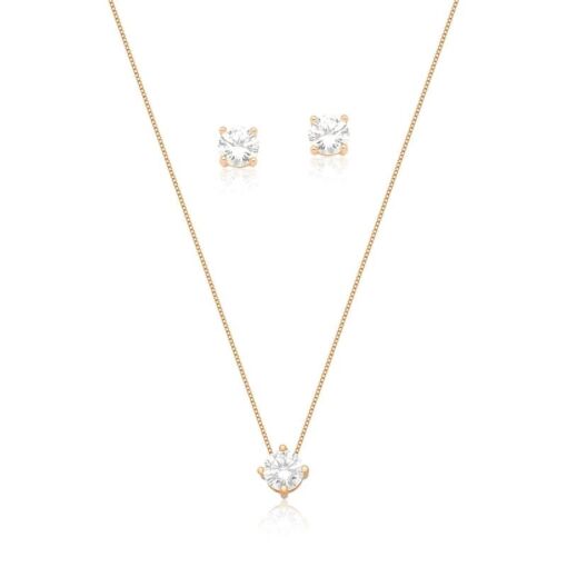 CONJUNTO BRINCO E CORRENTE COM PINGENTE BANHADO A OURO