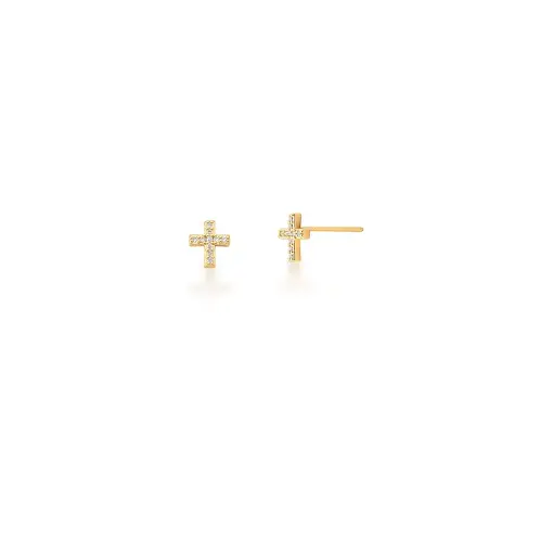 BRINCO DE CRUZ COM ZIRCÔNIAS BRANCAS BANHADO A OURO
