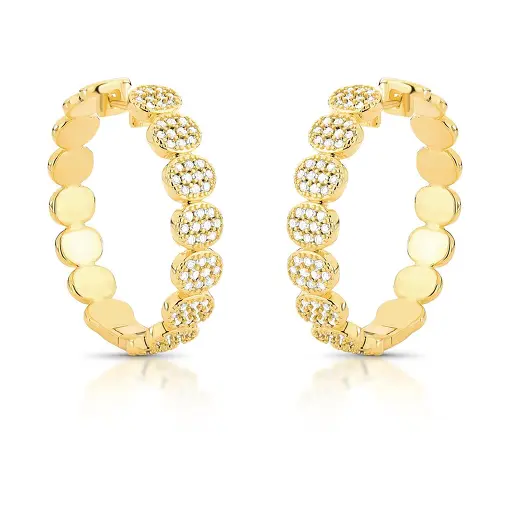 ARGOLA OVAL CRAVEJADA COM ZIRCÔNIA BANHADA A OURO