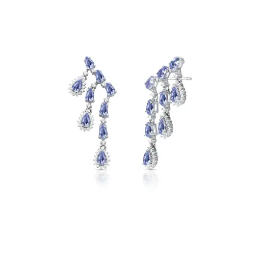 BRINCO EAR CUFF EM PÊNDULO COM CRISTAIS PRATA RODINADA