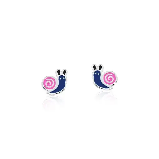 BRINCO KIDS DE CARACOL ESMALTADO COR ROSA E AZUL EM PRATA LISA