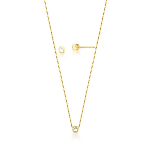 CONJUNTO BRINCO E PINGENTE PONTO DE LUZ BANHADO A OURO