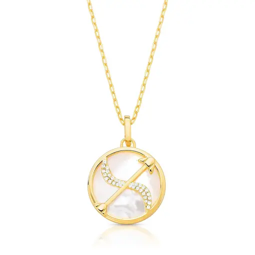 COLAR COM PINGENTE SIGNO SAGITÁRIO EM MADREPÉROLA E ZIRCÔNIA