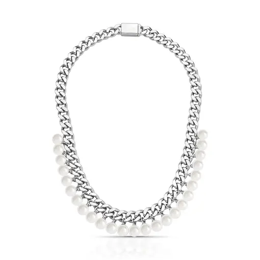 COLAR COM PÉROLAS SHELL EM MALHA GROUMET E FECHO IMÃ