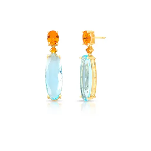 BRINCO PÊNDULO COM CRISTAIS OVAIS E REDONDOS