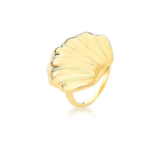 ANEL DE CONCHA LISO E TEXTURIZADO BANHADO A OURO