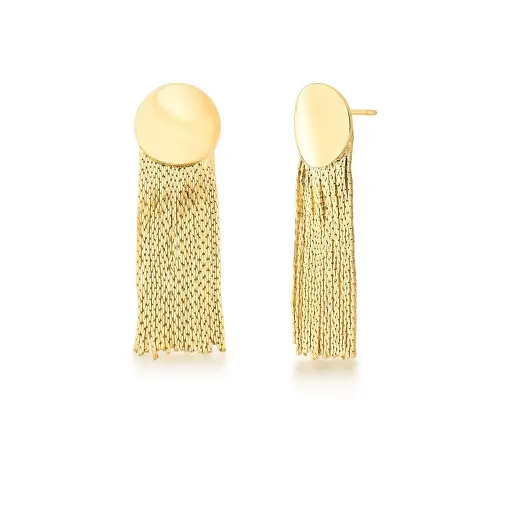 BRINCO REDONDO PÊNDULO DE FRANJA LISO BANHADO A OURO