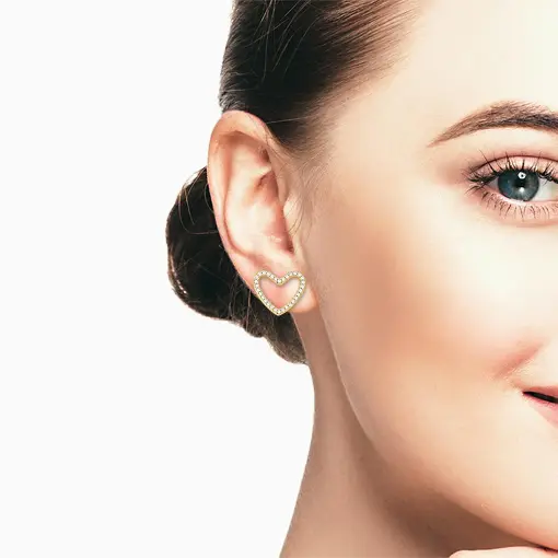 CONJUNTO COLAR E BRINCO DE CORAÇÃO CRAVEJADO  BANHADO A OURO