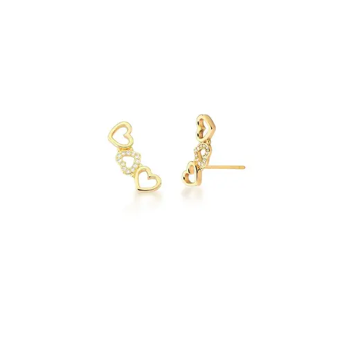 BRINCO EAR CUFF COM CORAÇÕES VAZADOS BRANCO BANHADO A OURO