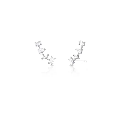 BRINCO EAR CUFF INTERCALADO COM CRISTAIS PRATA RODINADA