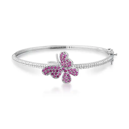 BRACELETE COM BORBOLETA CRAVEJADA DE ZIRCÔNIAS  BANHADO A RÓDIO