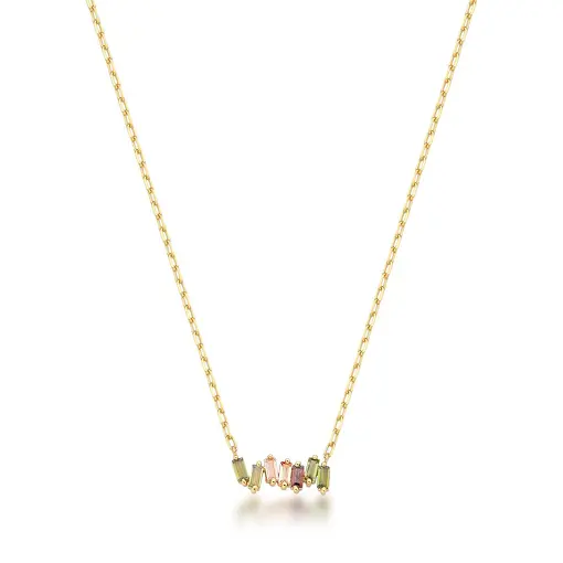 COLAR COM PINGENTE CRISTAIS BAGUETES BANHADO A OURO