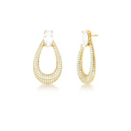 BRINCO OVAL VAZADO CRAVEJADO BANHADO A OURO