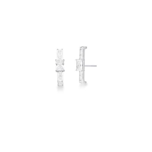 BRINCO EAR HOOK COM ZIRCÔNIAS QUADRADAS BRANCA PRATA RODINADA