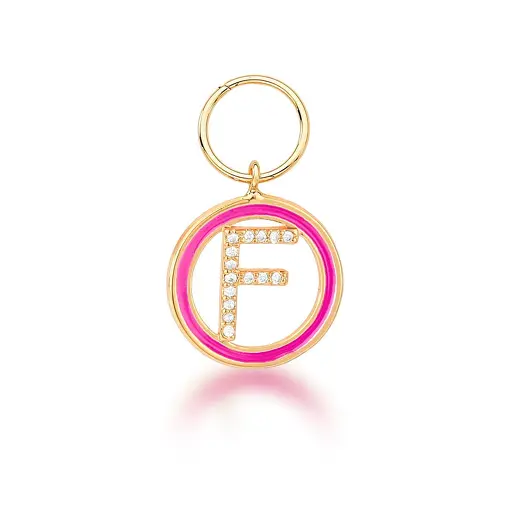 PINGENTE LETRA F ESMALTADO ROSA BANHADO A OURO