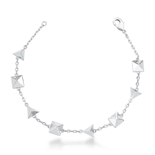 PULSEIRA COM TRIÂNGULOS E QUADRADOS LISOS BANHADO A RÓDIO