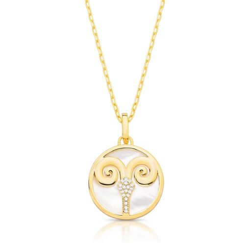 COLAR COM PINGENTE SIGNO ÁRIES EM MADREPÉROLA E ZIRCÔNIA