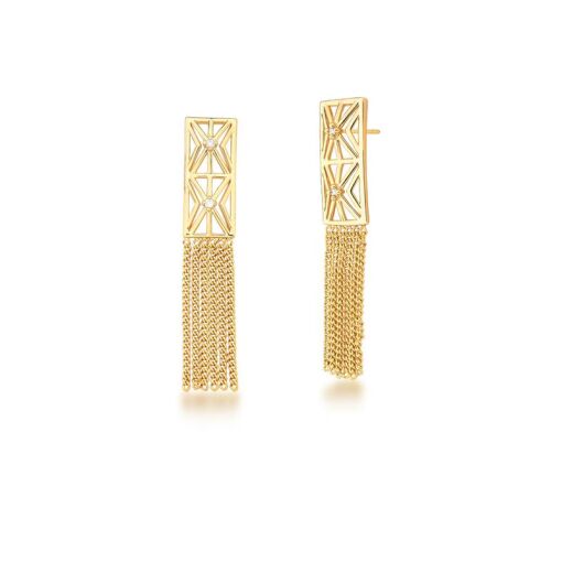 BRINCO RETANGULAR GEOMETRICO COM FRANJA BANHADO A OURO