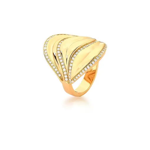 ANEL OVAL CRAVEJADO DE ZIRCÔNIA BANHADO A OURO