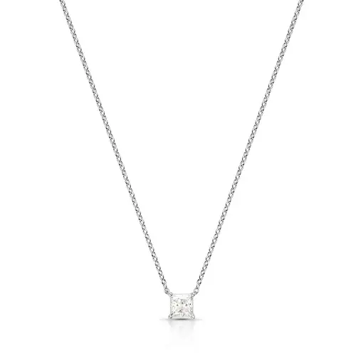 COLAR COM PINGENTE QUADRADO PEDRA MOISSANITE 5MM PRATA RODINADA