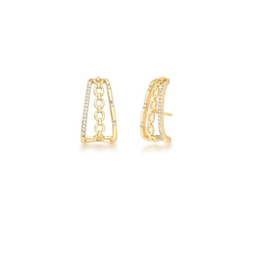 BRINCO EAR HOOK COM ELOS E ZIRCÔNIAS BANHADO A OURO