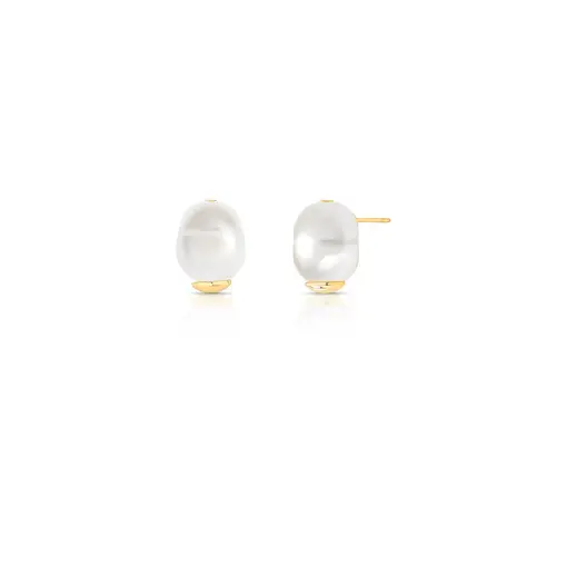 BRINCO OVAL COM PÉROLA ÁGUA DOCE