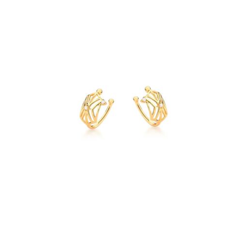PIERCING DE ORELHA GEOMETRICO E ZIRCÔNIAS BANHADO A OURO