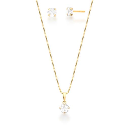 CONJUNTO PONTO DE LUZ COM BRINCO E CORRENTE BANHADO A OURO