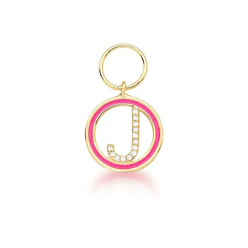 PINGENTE LETRA "J" VAZADO E  ESMALTADO ROSA BANHADO A OURO