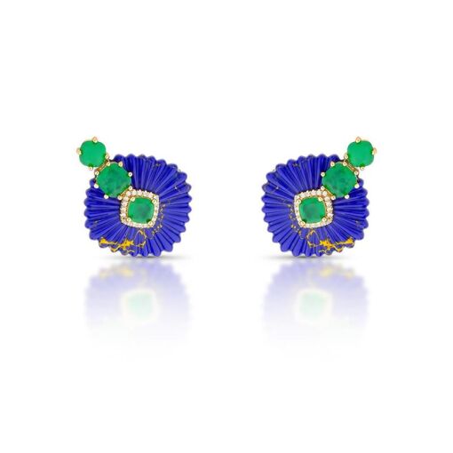 BRINCO EAR CUFF DE FLOR TRABALHADO COM TRÊS CRISTAIS QUADRADOS