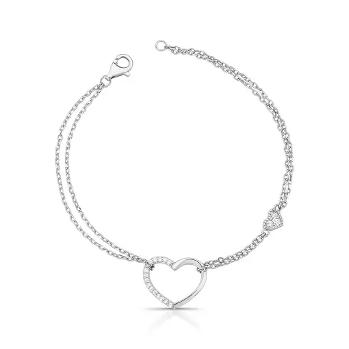 PULSEIRA COM CORAÇÃO VAZADO E ZIRCÔNIAS PRATA RODINADA