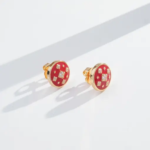 BRINCO REDONDO ESMALTADO COM CRISTAIS BANHADO A OURO