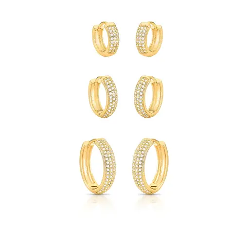 TRIO DE ARGOLAS REDONDAS COM ZIRCÔNIAS