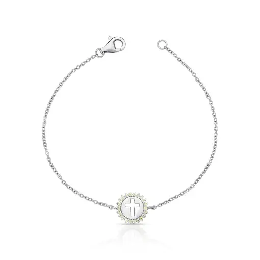 PULSEIRA COM IMAGEM DE CRUZ VAZADA PRATA RODINADA