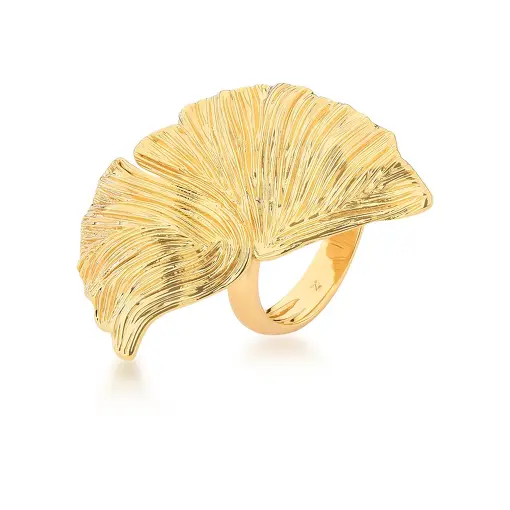 ANEL MEIA FLOR TEXTURIZADO LISO BANHADO A OURO