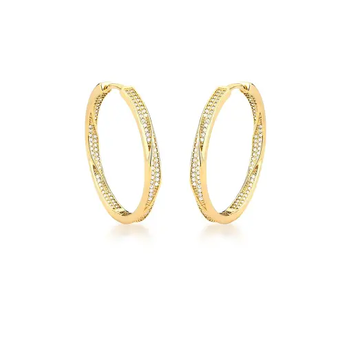 ARGOLA TORCIDA CRAVEJADA DE ZIRCÔNIAS BANHADA A OURO