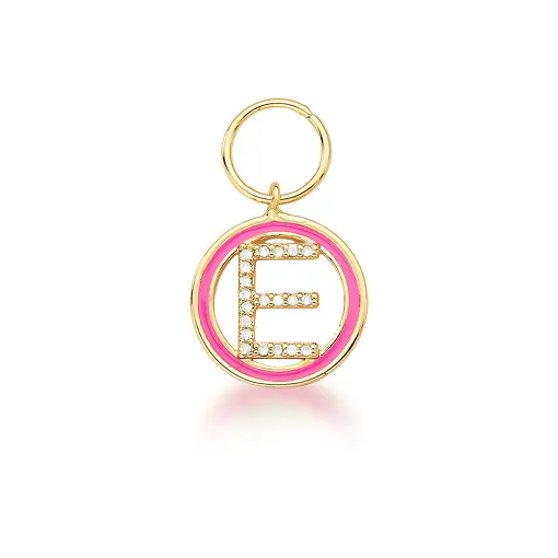 PINGENTE LETRA "E" VAZADO E  ESMALTADO ROSA BANHADO A OURO