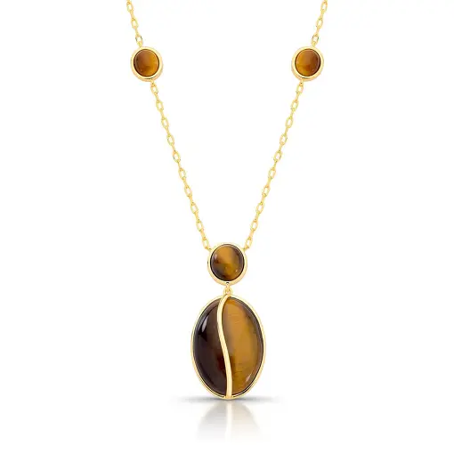 COLAR COM PINGENTE EM CRISTAL OVAL E PÊNDULO BANHADO A OURO