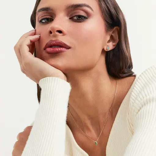 CONJUNTO COLAR E BRINCO DE GOTA COM CRISTAL BANHADO A OURO