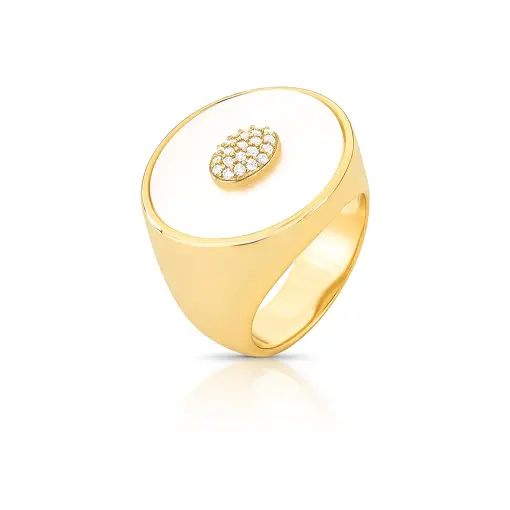 ANEL OVAL EM MADREPÉROLA E ZIRCÔNIAS