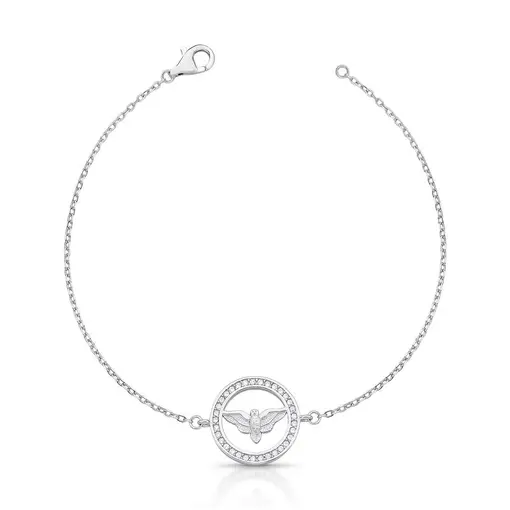 PULSEIRA REDONDA COM ESPÍRITO SANTO EM ZIRCÔNIAS PRATA RODINADA