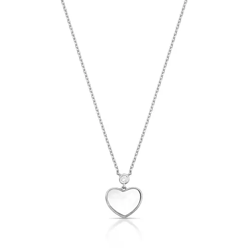 COLAR COM PINGENTE DE CORAÇÃO EM MADREPÉROLA PRATA RODINADA