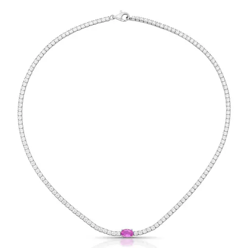 COLAR RIVIERA COM CRISTAIS REDONDOS E OVAL PRATA RODINADA