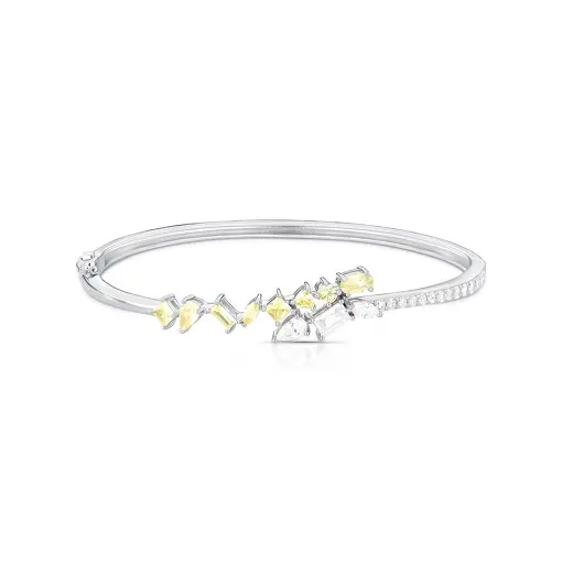 BRACELETE CURVO COM CRISTAIS E ZIRCÔNIAS PRATA RODINADA