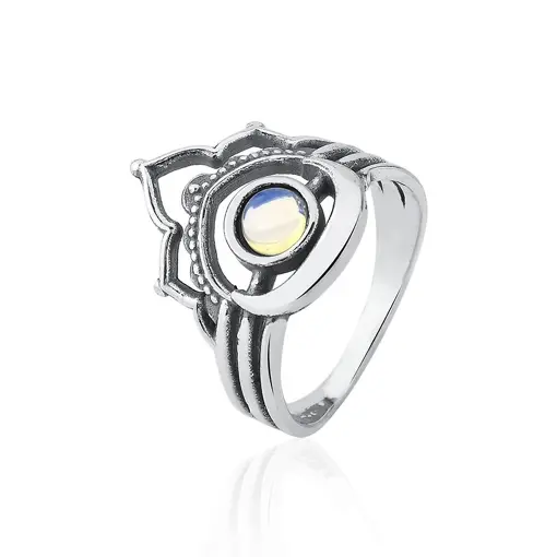 ANEL LISO COM PEDRA CABOCHÃO AZUL TRANSPARENTE PRATA ENVELHECIDO