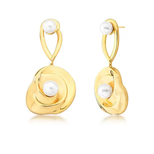 BRINCO VAZADO PÊNDULO COM OVAL E PÉROLAS SHELL
