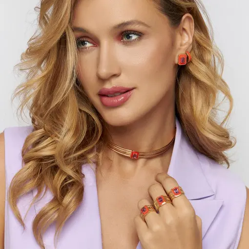MEI ARGOLA ESMALTADA LARANJA BANHADA A OURO