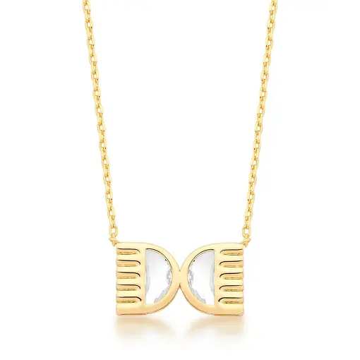 COLAR COM PINGENTE TEXTURIZADO E CRISTAL BANHADO A OURO